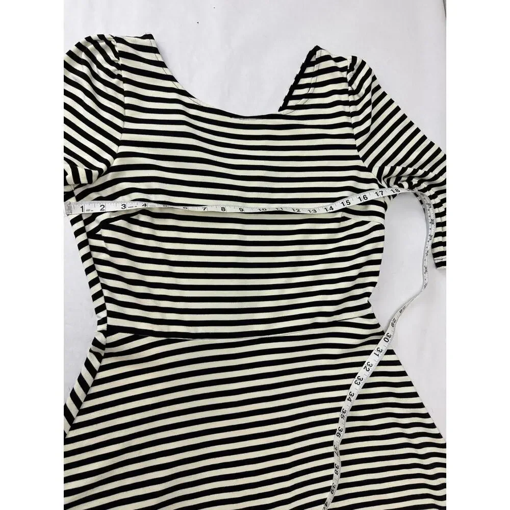 Pixley Kathy Dress Black & Cream Stripes Stretch A-Line Fit & Flare V-Back Large